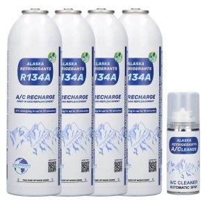 4 x Alaska Refrigerants R134a helyettesítő klímagáz járművekhez (Ajándék klímarendszer tisztító spray)